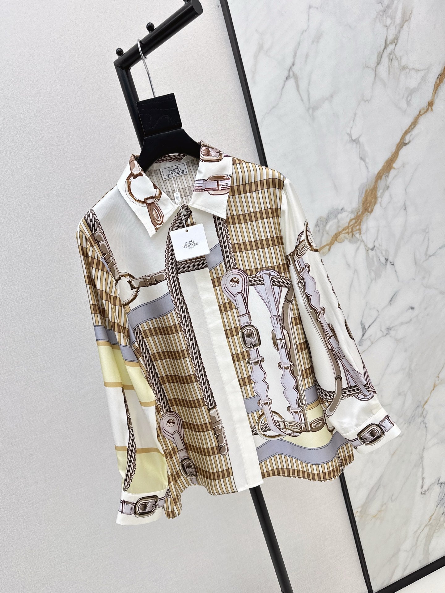 H 25ss coaching remix silk shirt