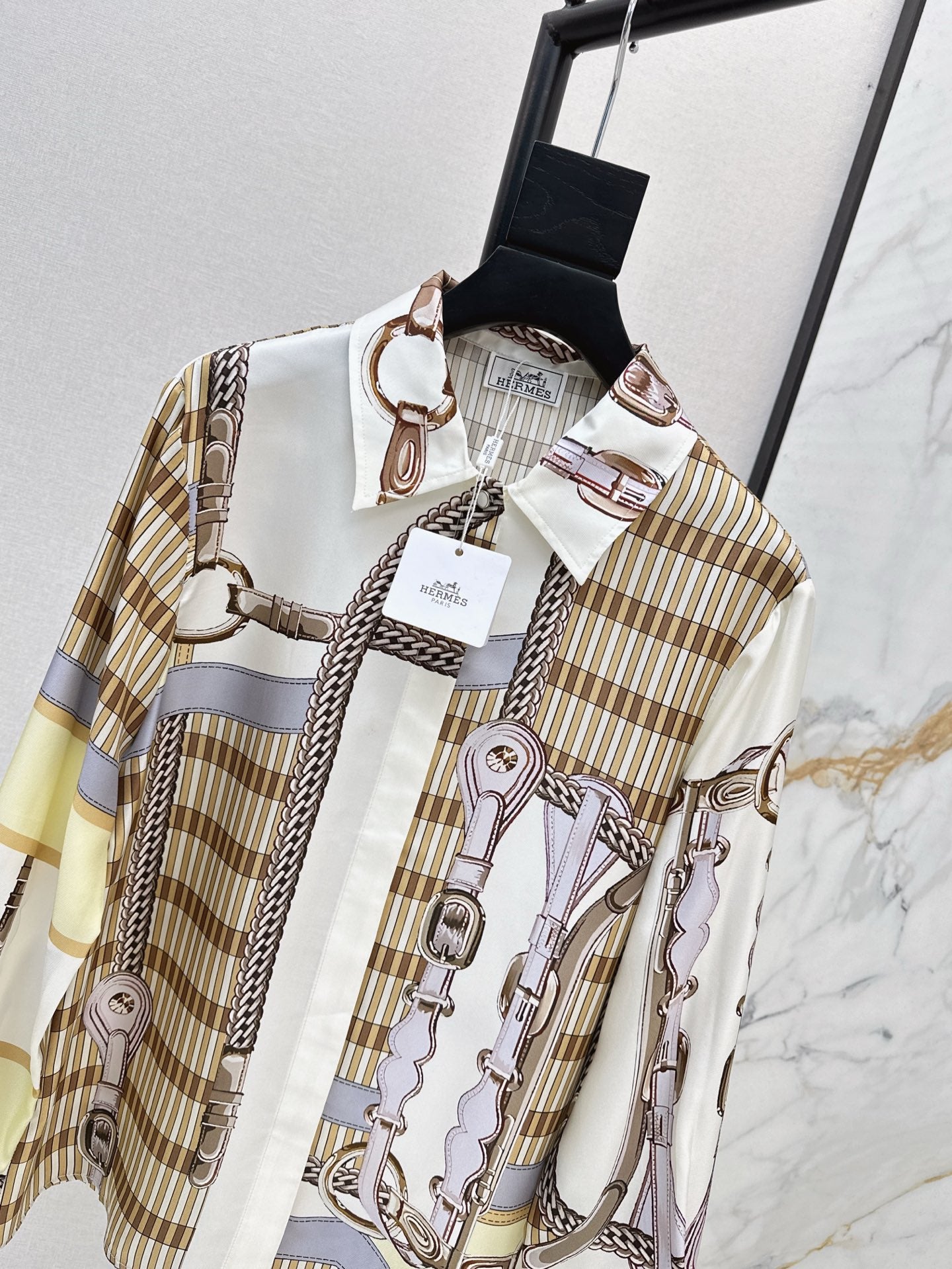 H 25ss coaching remix silk shirt
