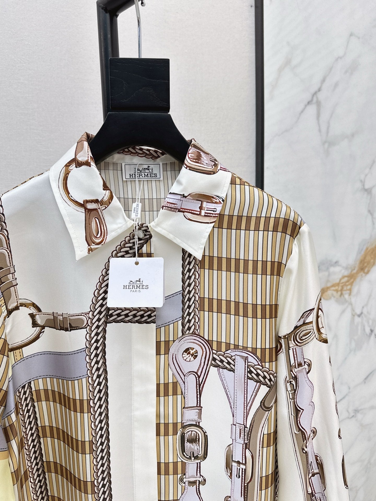 H 25ss coaching remix silk shirt