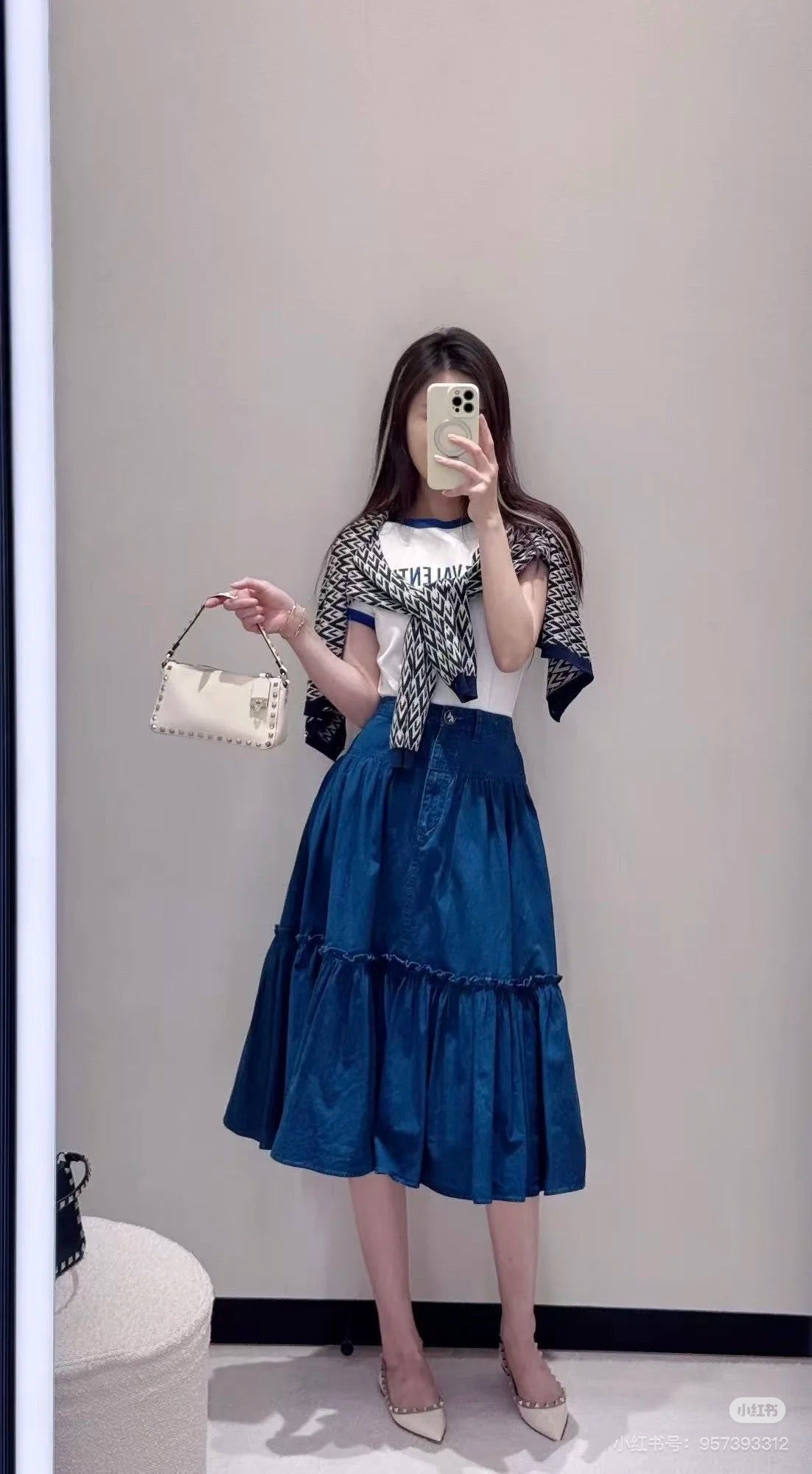 val 25ss denim skirt