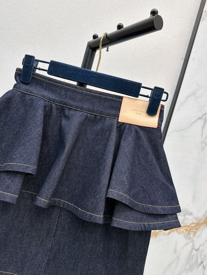 L 25ss ruffle denim skirt