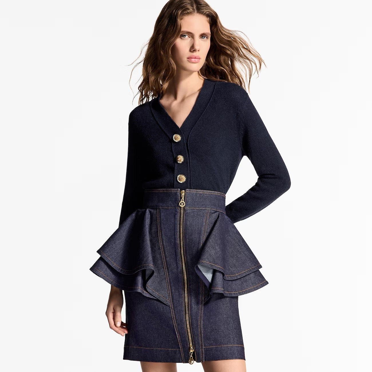 L 25ss ruffle denim skirt