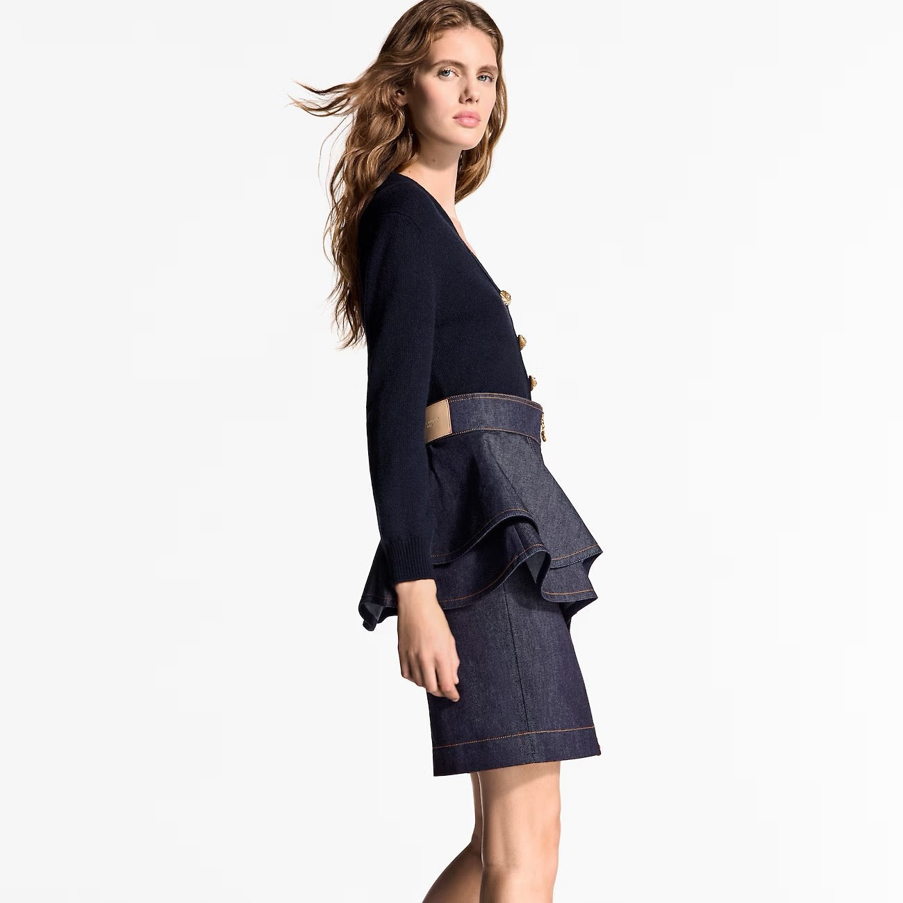 L 25ss ruffle denim skirt