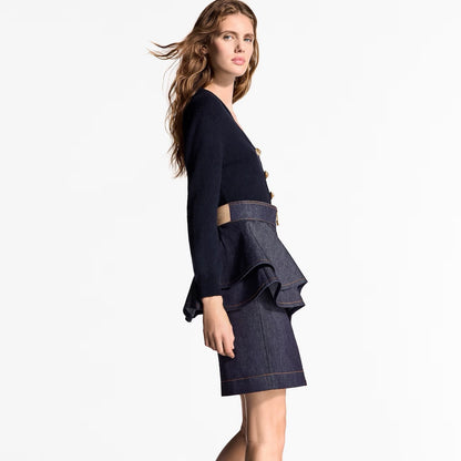 L 25ss ruffle denim skirt