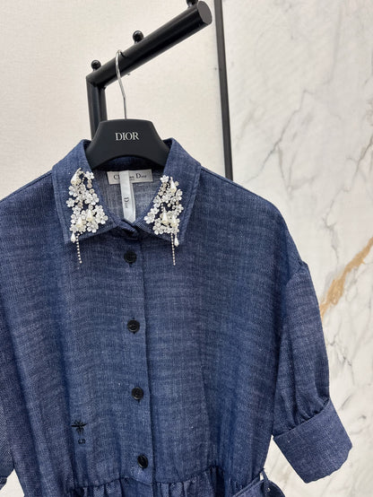 L 25ss beaded shirt dress