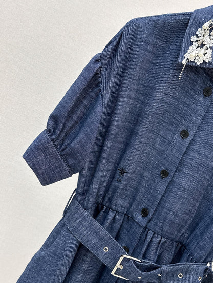 L 25ss beaded shirt dress