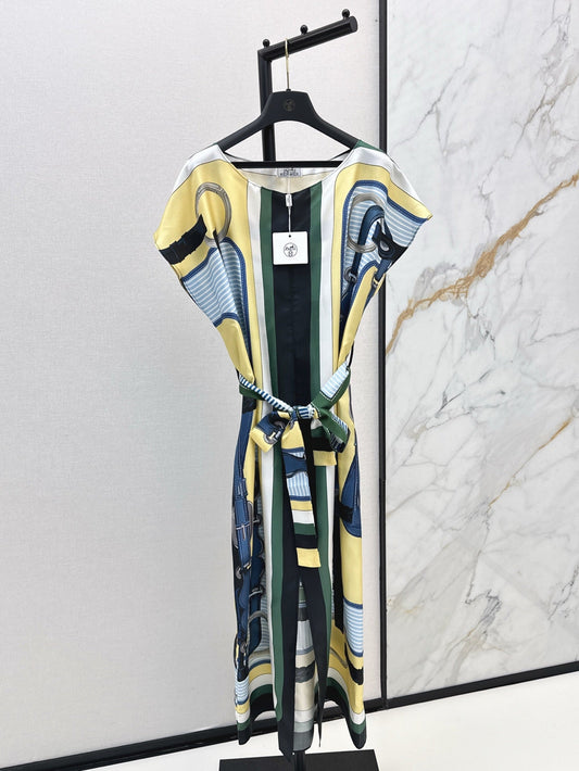 H 25ss coaching remix Silk dress
