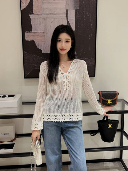 Ce 25ss hollow knitted shirt