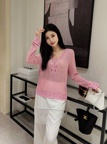 Ce 25ss hollow knitted shirt