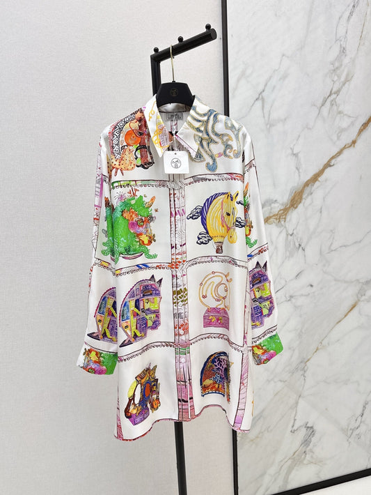H 25ss silk shirt dress