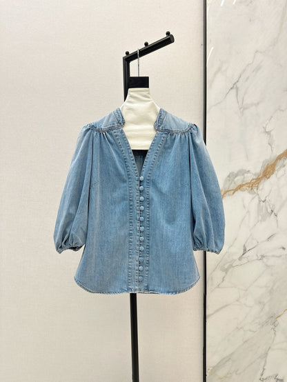 Zim 25ss denim V neck shirt