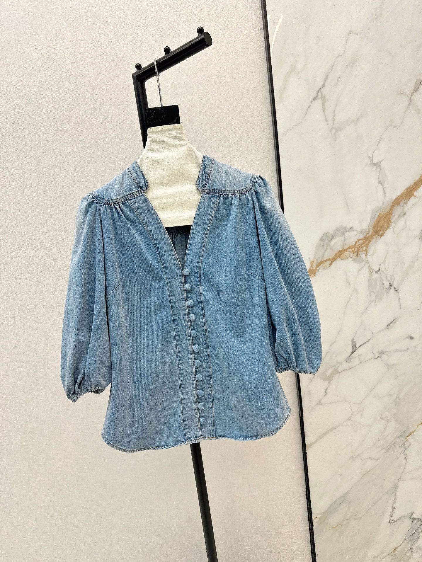 Zim 25ss denim V neck shirt