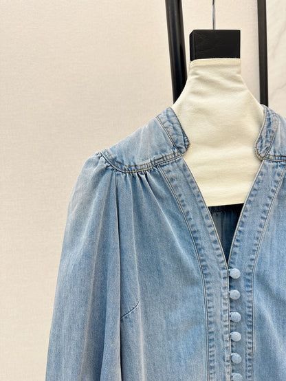 Zim 25ss denim V neck shirt