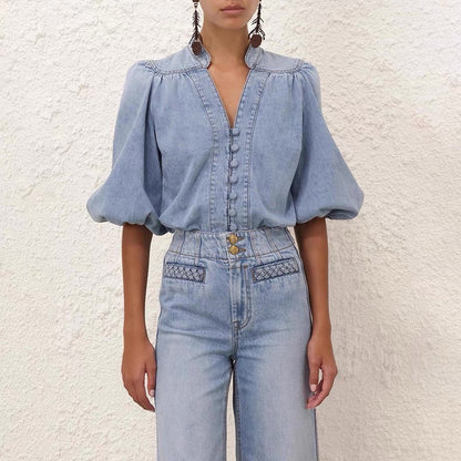 Zim 25ss denim V neck shirt