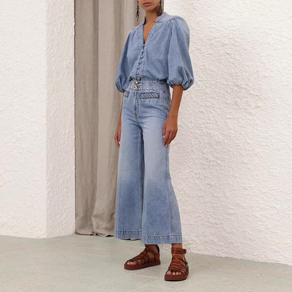 Zim 25ss denim V neck shirt