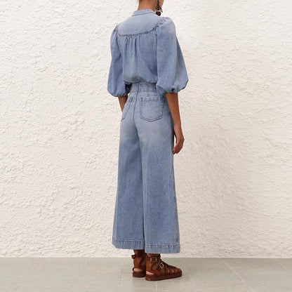 Zim 25ss denim V neck shirt