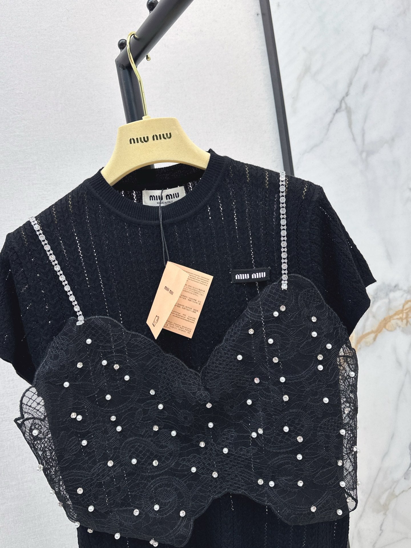 Mi 25ss knit beaded t-shirt
