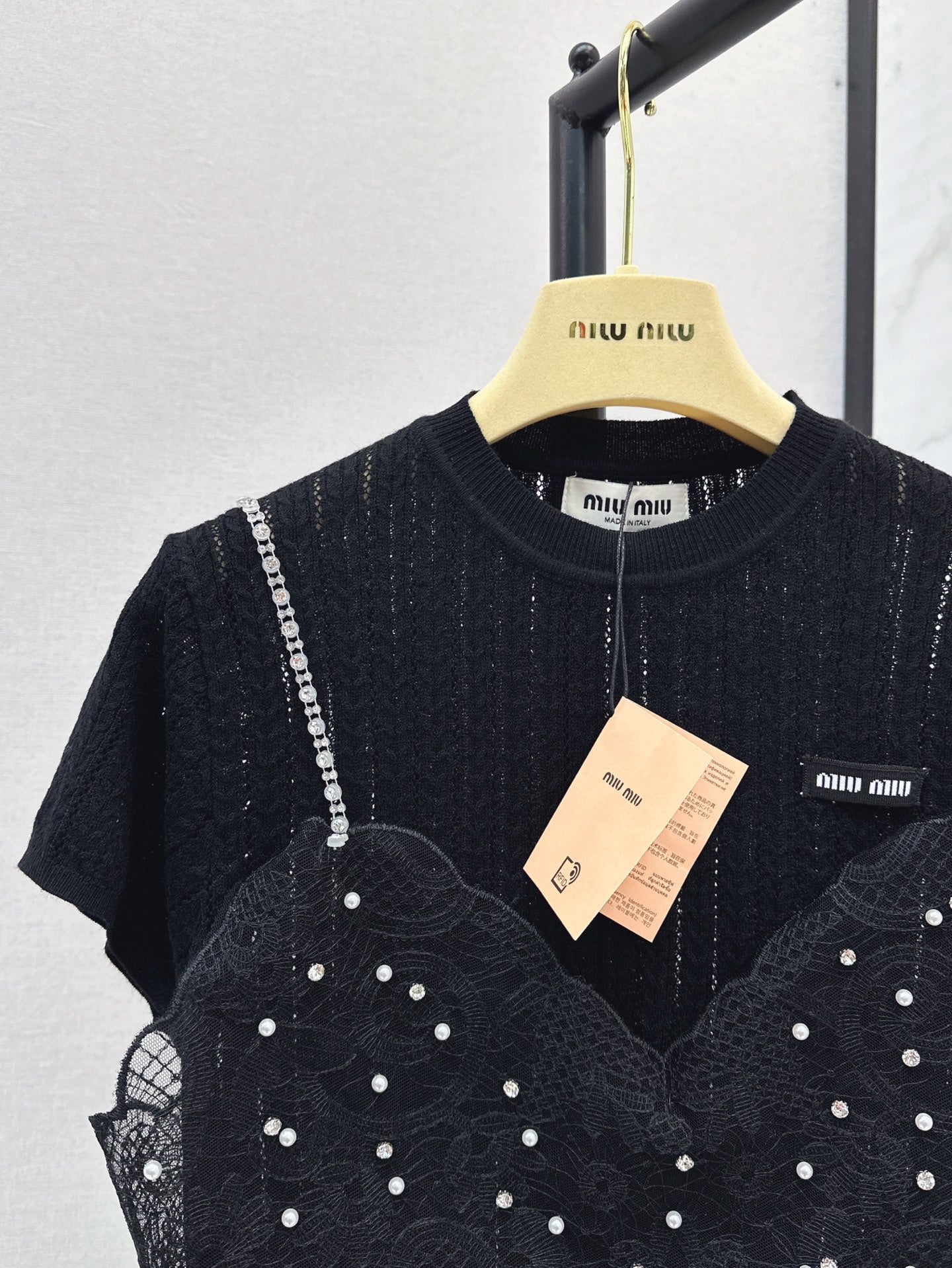 Mi 25ss knit beaded t-shirt
