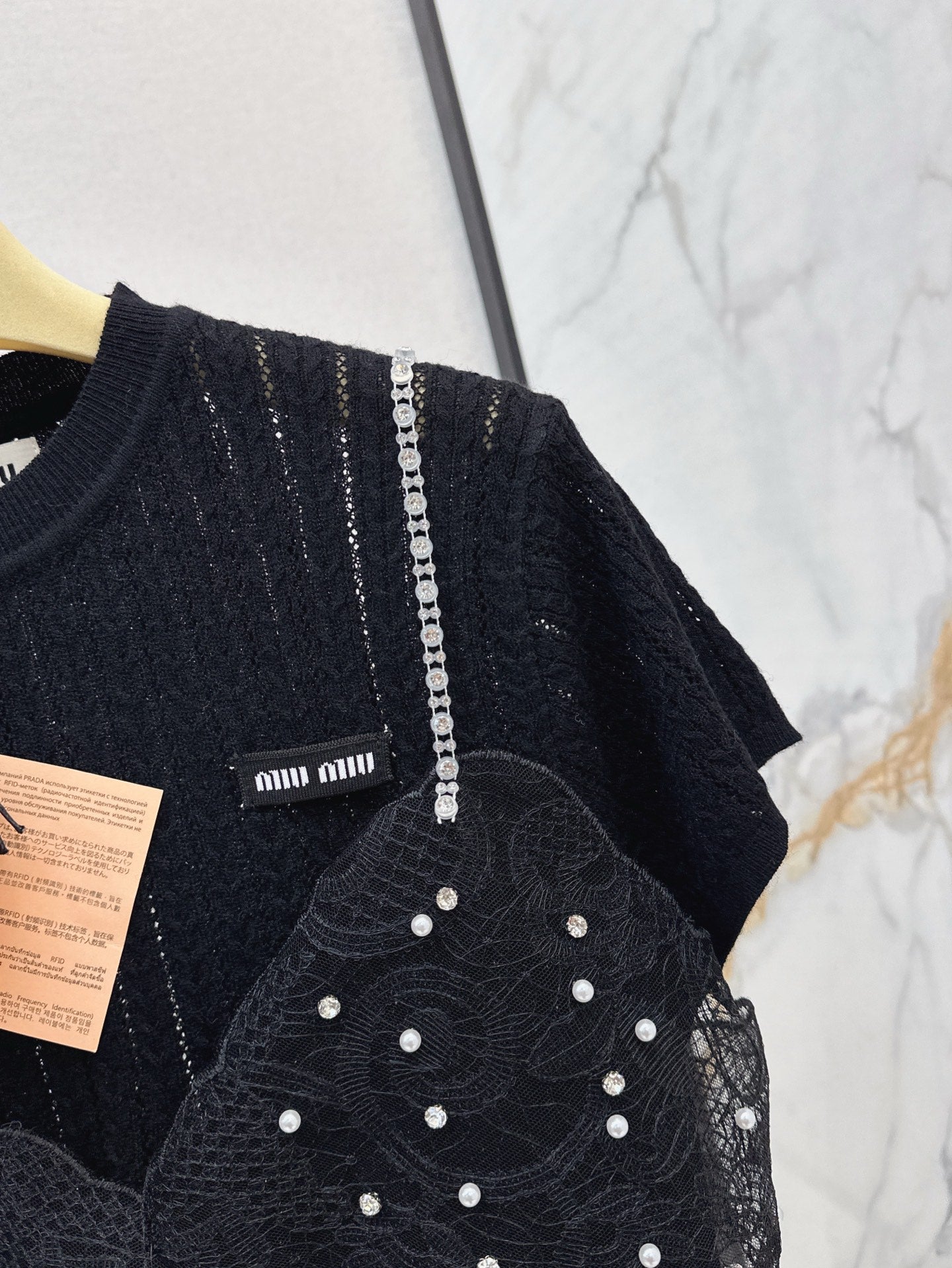 Mi 25ss knit beaded t-shirt