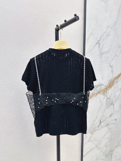 Mi 25ss knit beaded t-shirt