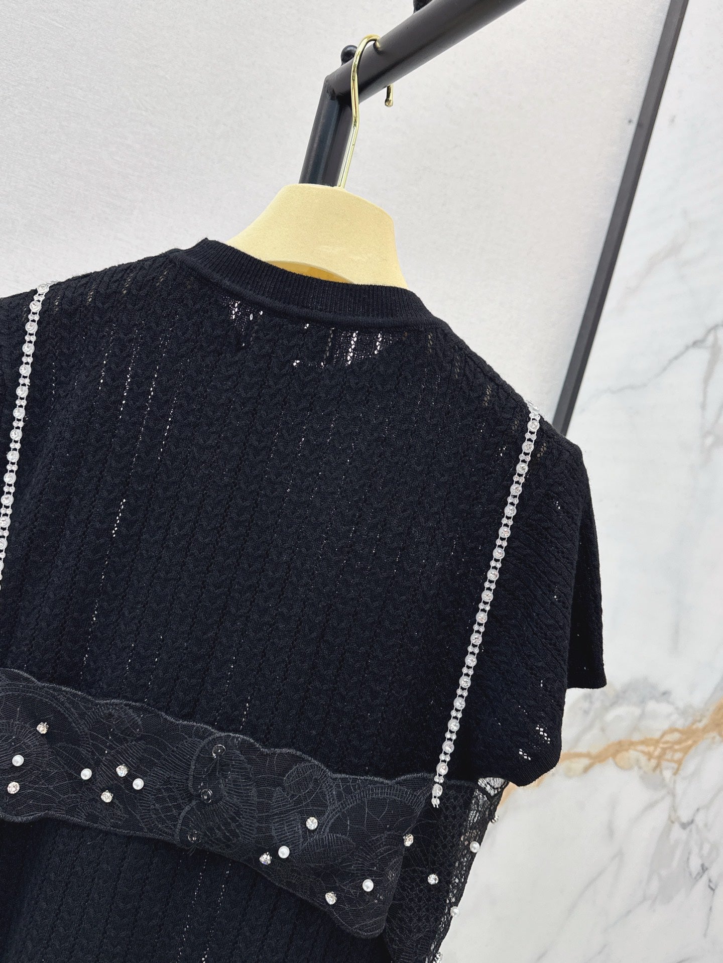 Mi 25ss knit beaded t-shirt