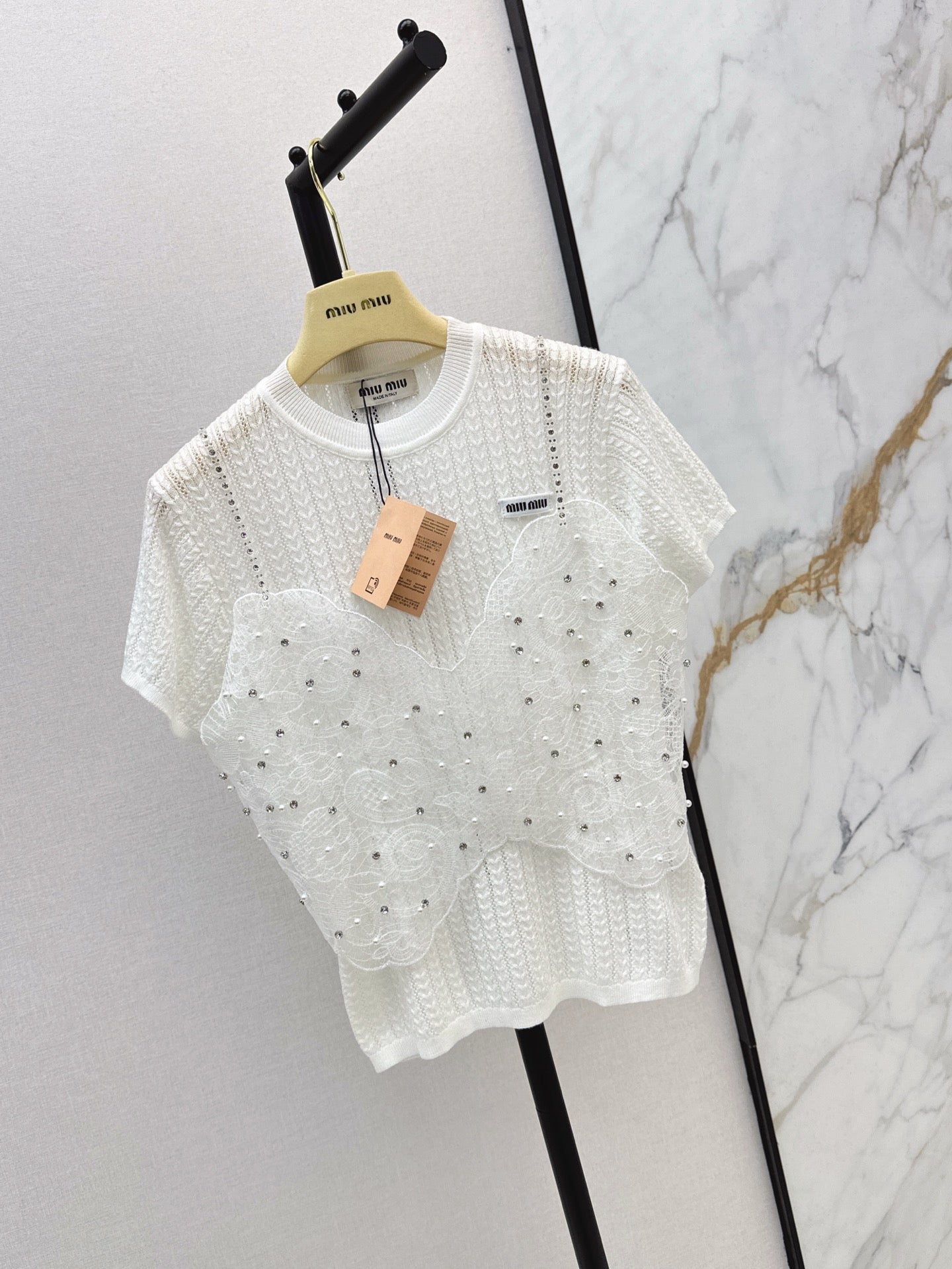Mi 25ss knit beaded t-shirt
