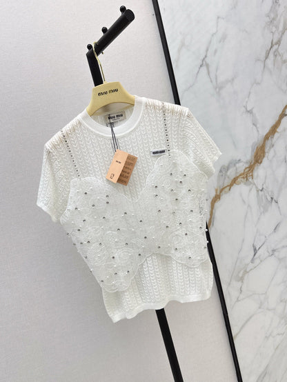 Mi 25ss knit beaded t-shirt