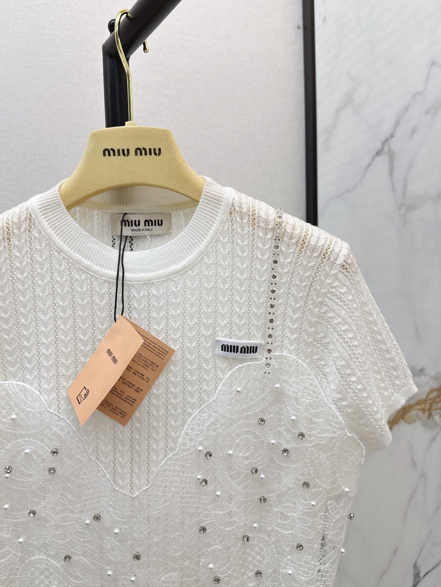 Mi 25ss knit beaded t-shirt