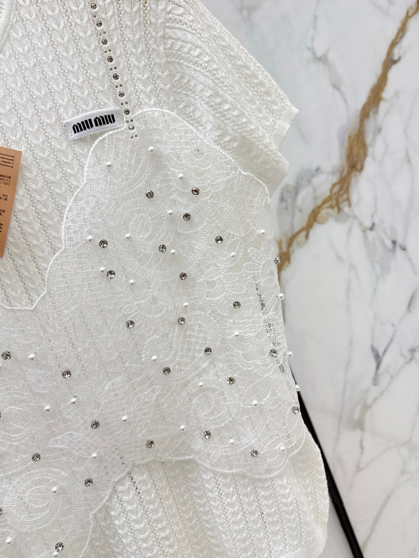 Mi 25ss knit beaded t-shirt