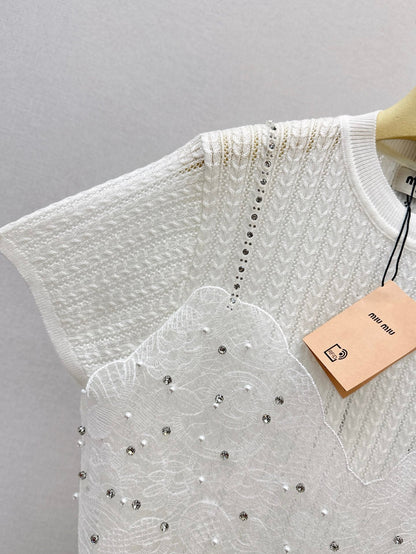 Mi 25ss knit beaded t-shirt