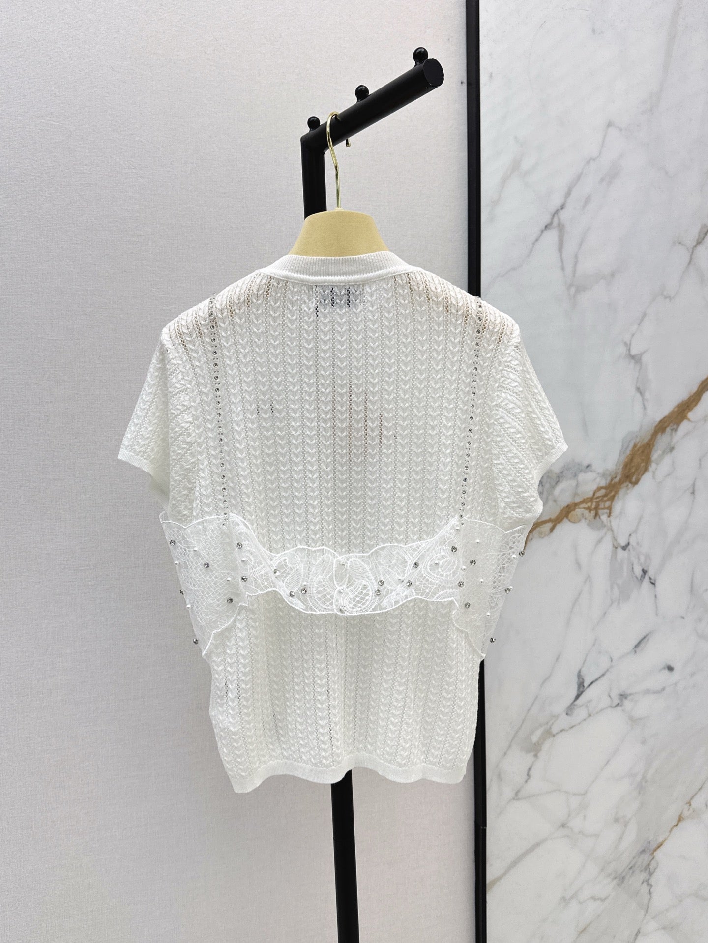 Mi 25ss knit beaded t-shirt