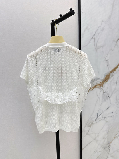 Mi 25ss knit beaded t-shirt