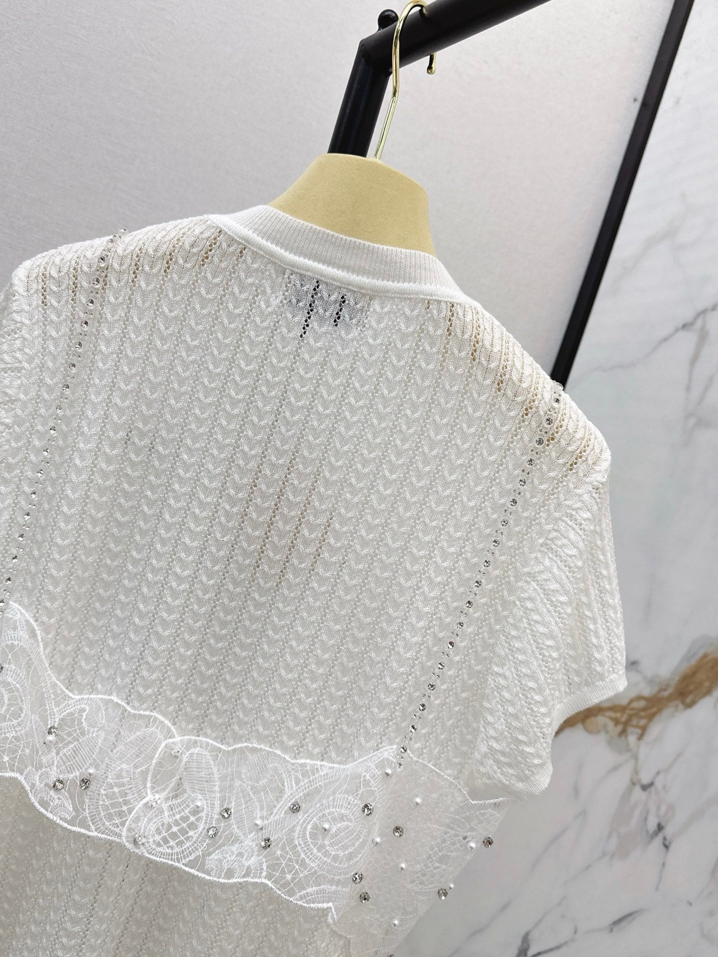 Mi 25ss knit beaded t-shirt
