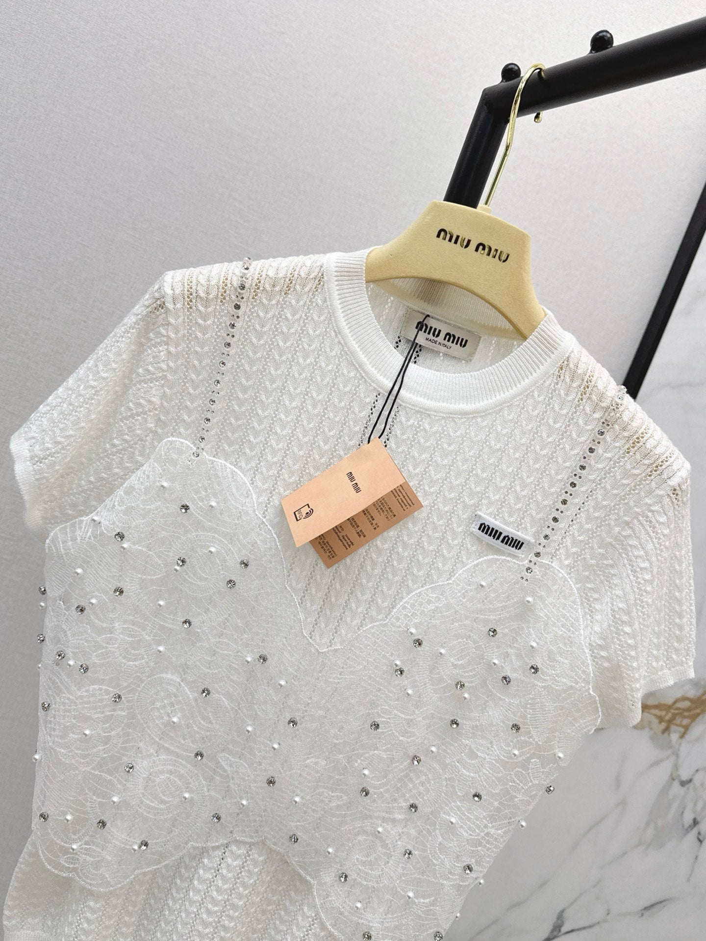 Mi 25ss knit beaded t-shirt