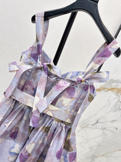 zim 25ss Silk linen floral dress