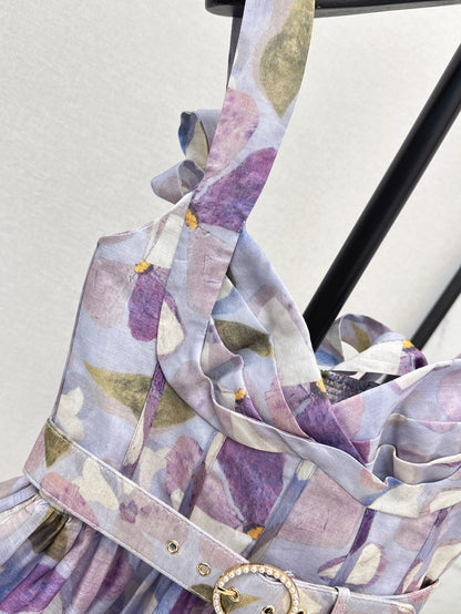 zim 25ss Silk linen floral dress