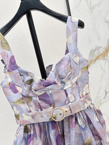 zim 25ss Silk linen floral dress