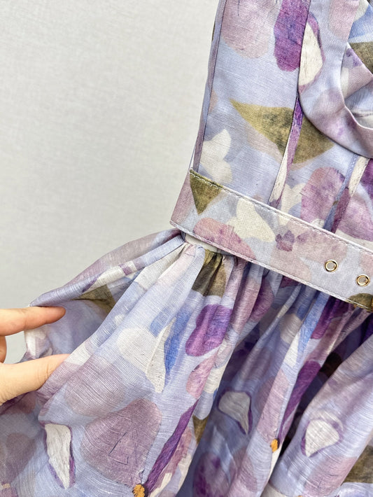zim 25ss Silk linen floral dress