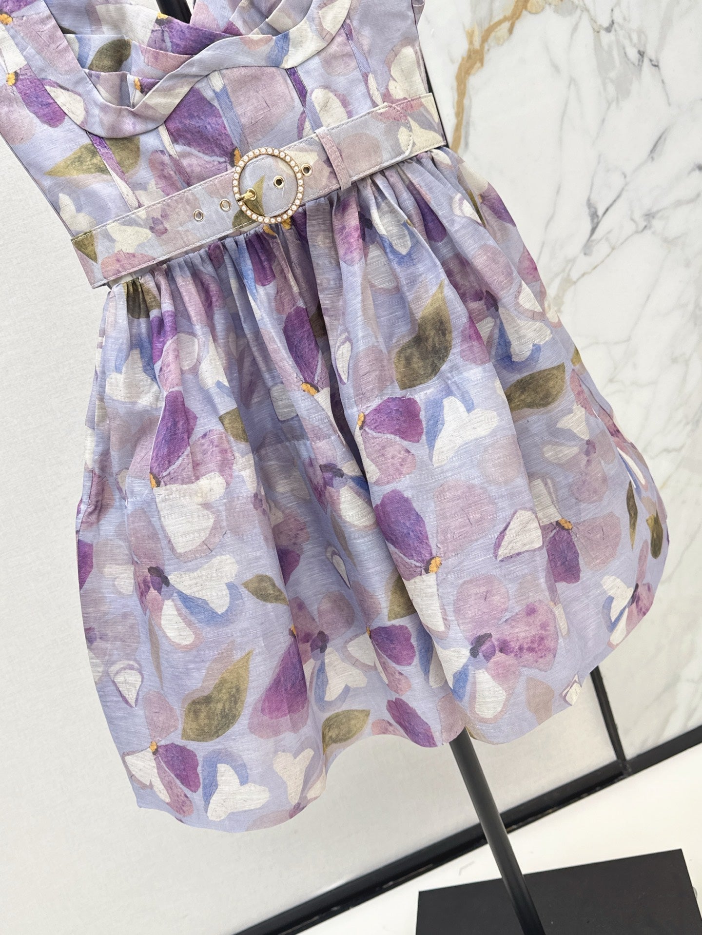 zim 25ss Silk linen floral dress