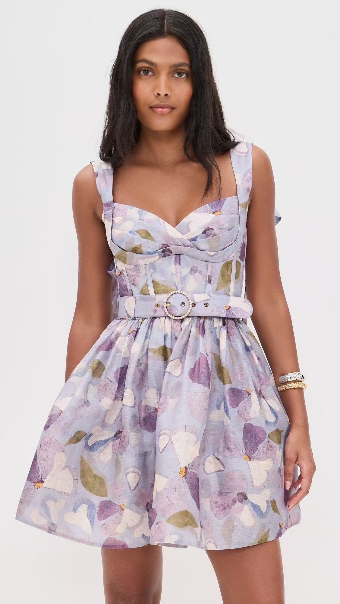 zim 25ss Silk linen floral dress