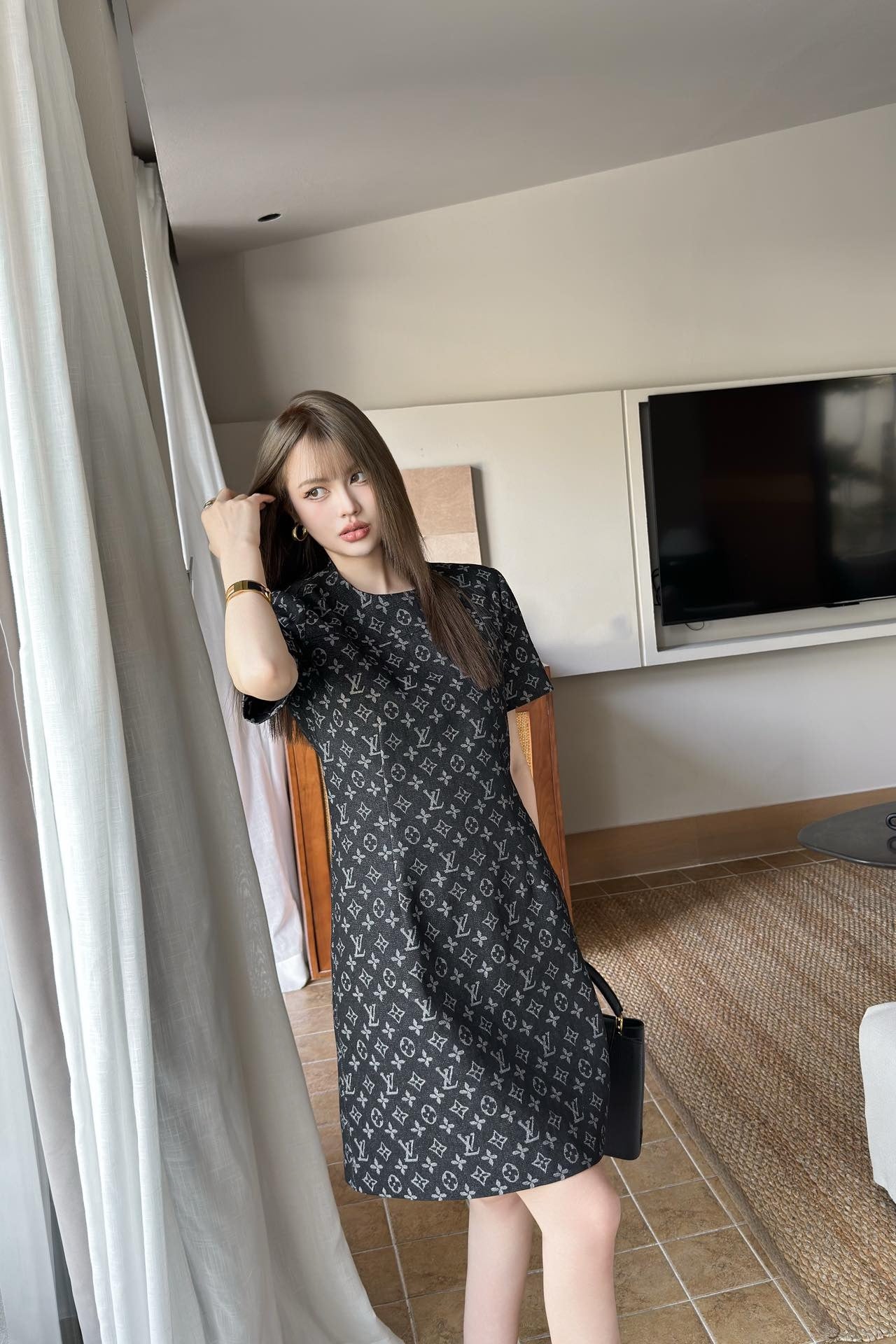 L 25ss monogram denim dress