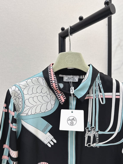 H 25ss silk print shirt