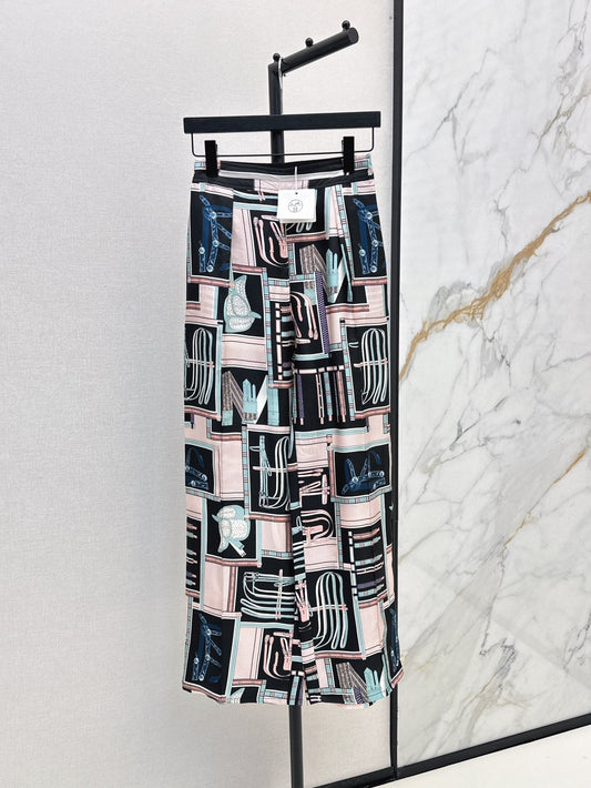 He 25ss print silk pants