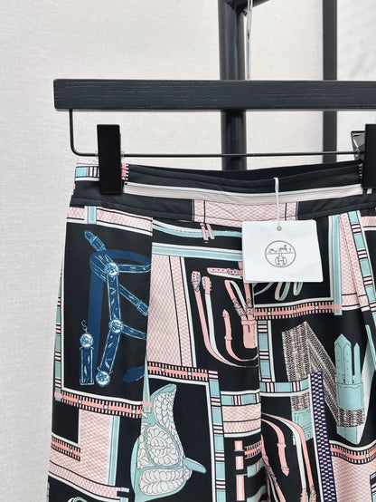 He 25ss print silk pants