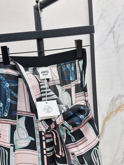 He 25ss print silk pants
