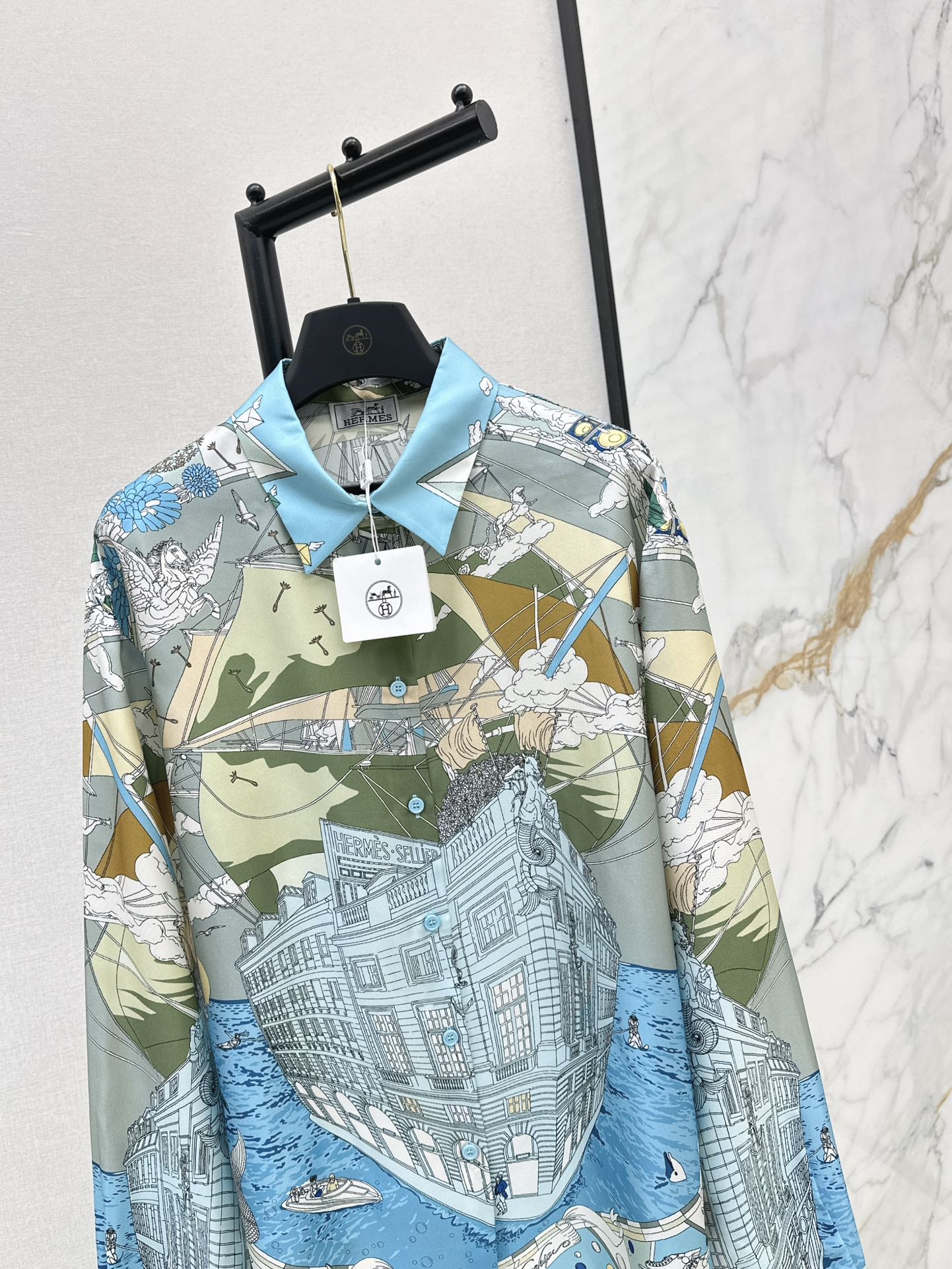 He 24ss print silk shirt
