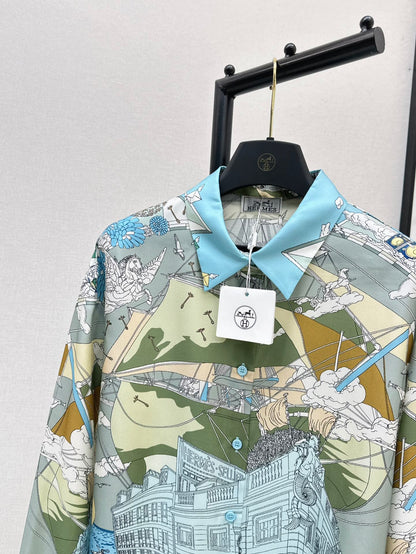 He 24ss print silk shirt