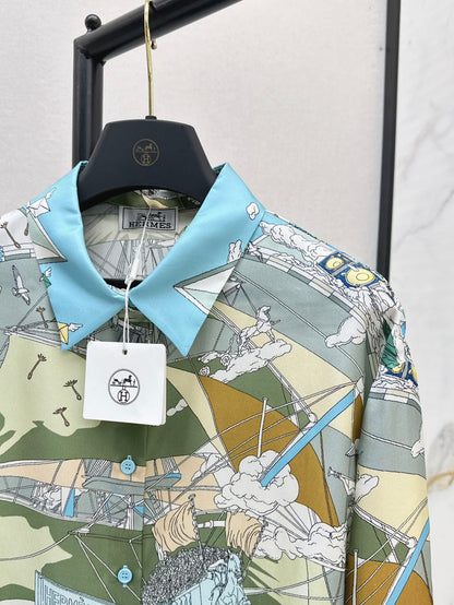 He 24ss print silk shirt