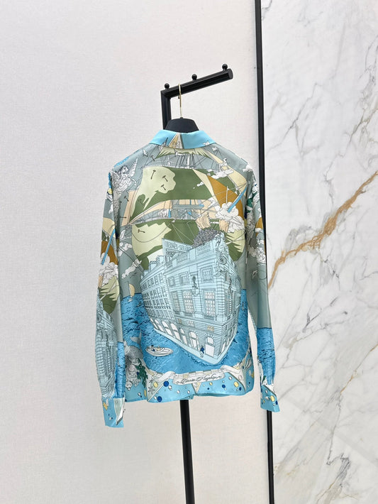 He 24ss print silk shirt