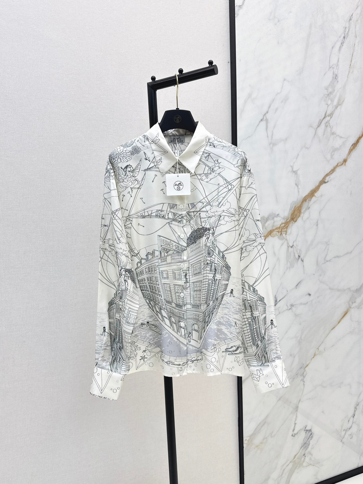 Her 25ss print silk shirt